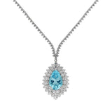 Aquamarine & Double Halo Diamond Pendant Necklet In 18ct White Gold from LeGassick