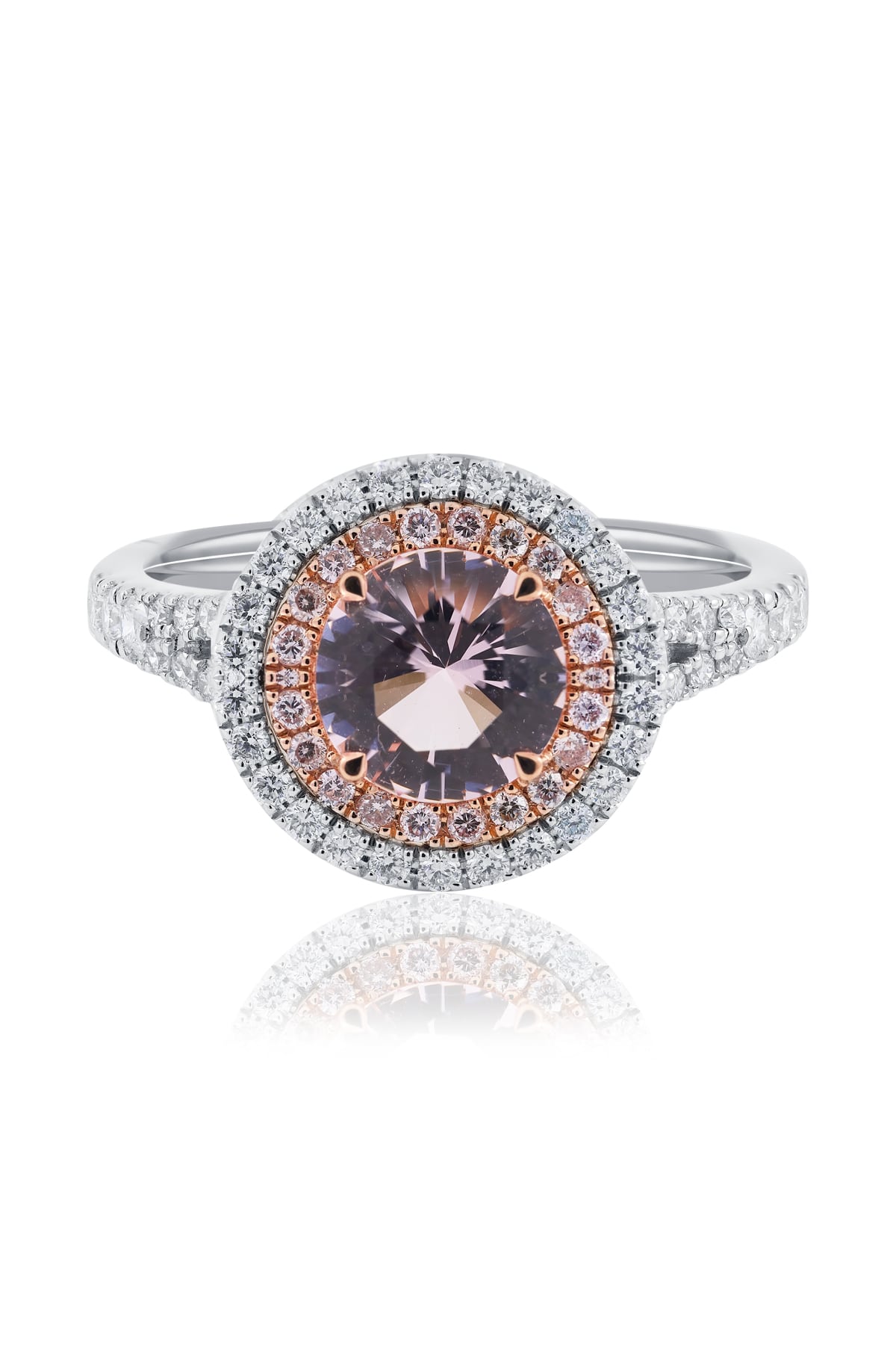 Morganite double store halo ring