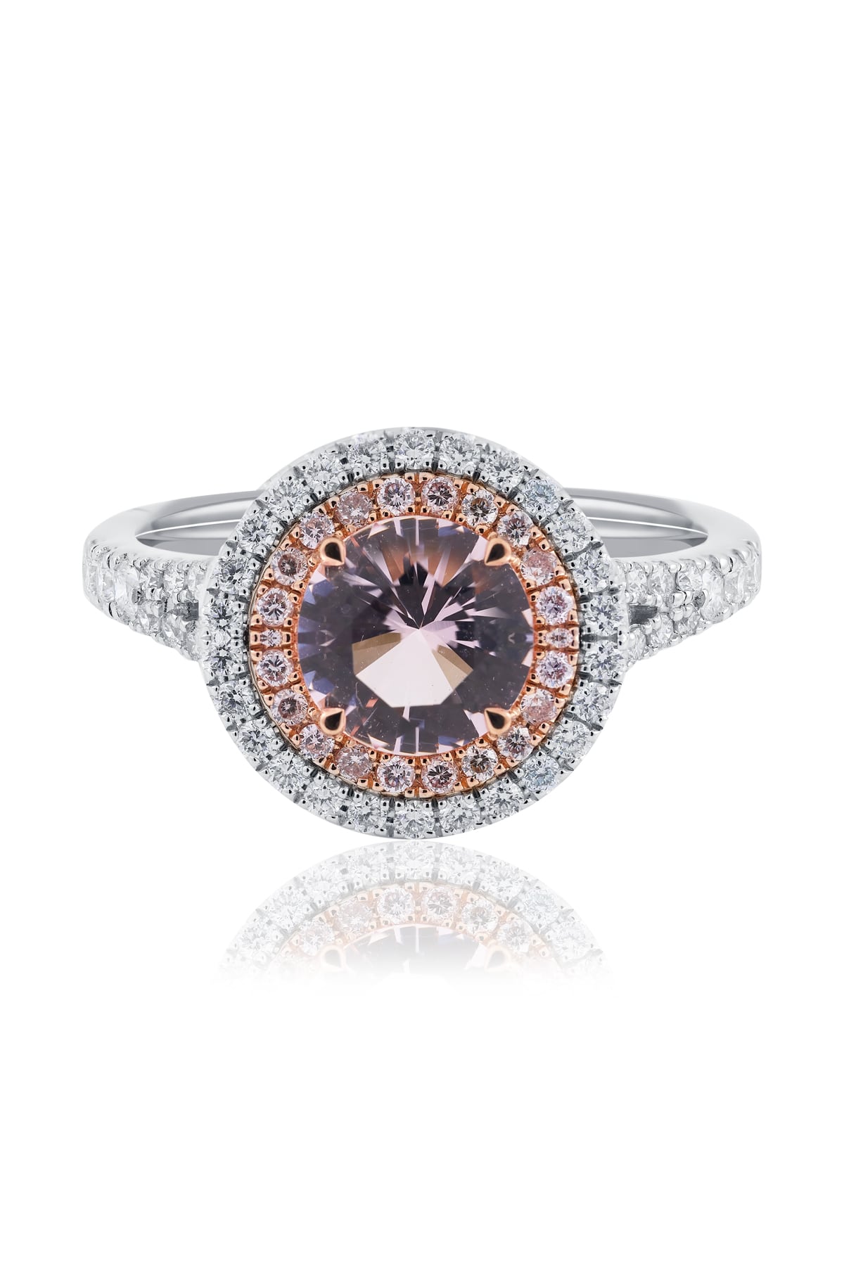 Pink Morganite & Diamond Double Halo Ring from LeGassick.