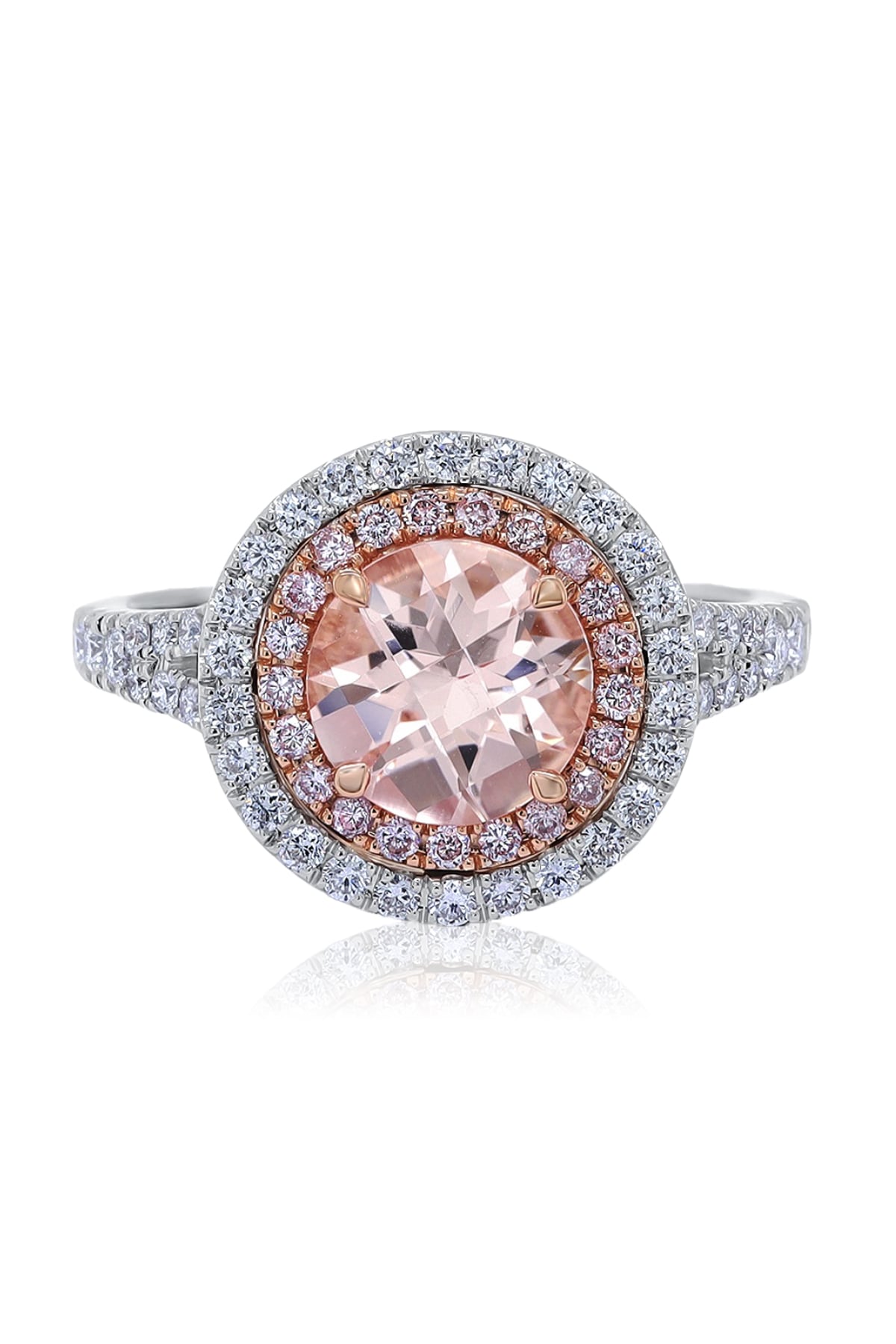 Pink Morganite & Diamond Double Halo Ring available from LeGassick Fine Jewellery, Gold Coast, Australia. Showrooms at Pacific Fair and Runaway Bay Centre.