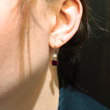 Rhodolite Garnet and Diamond Set Drop Huggie Style Earrings in 18k Rose Gold from LeGassick Jewellery Gold Coast, Australia.