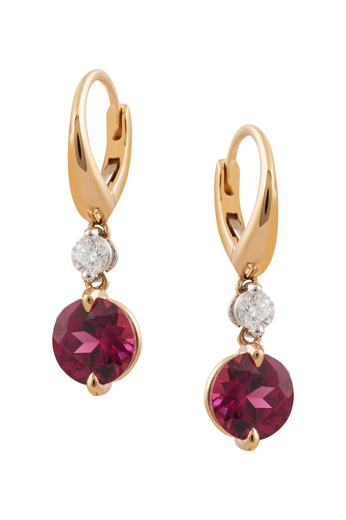 Rhodolite Garnet and Diamond Set Drop Huggie Style Earrings in 18k Rose Gold from LeGassick Jewellery Gold Coast, Australia.