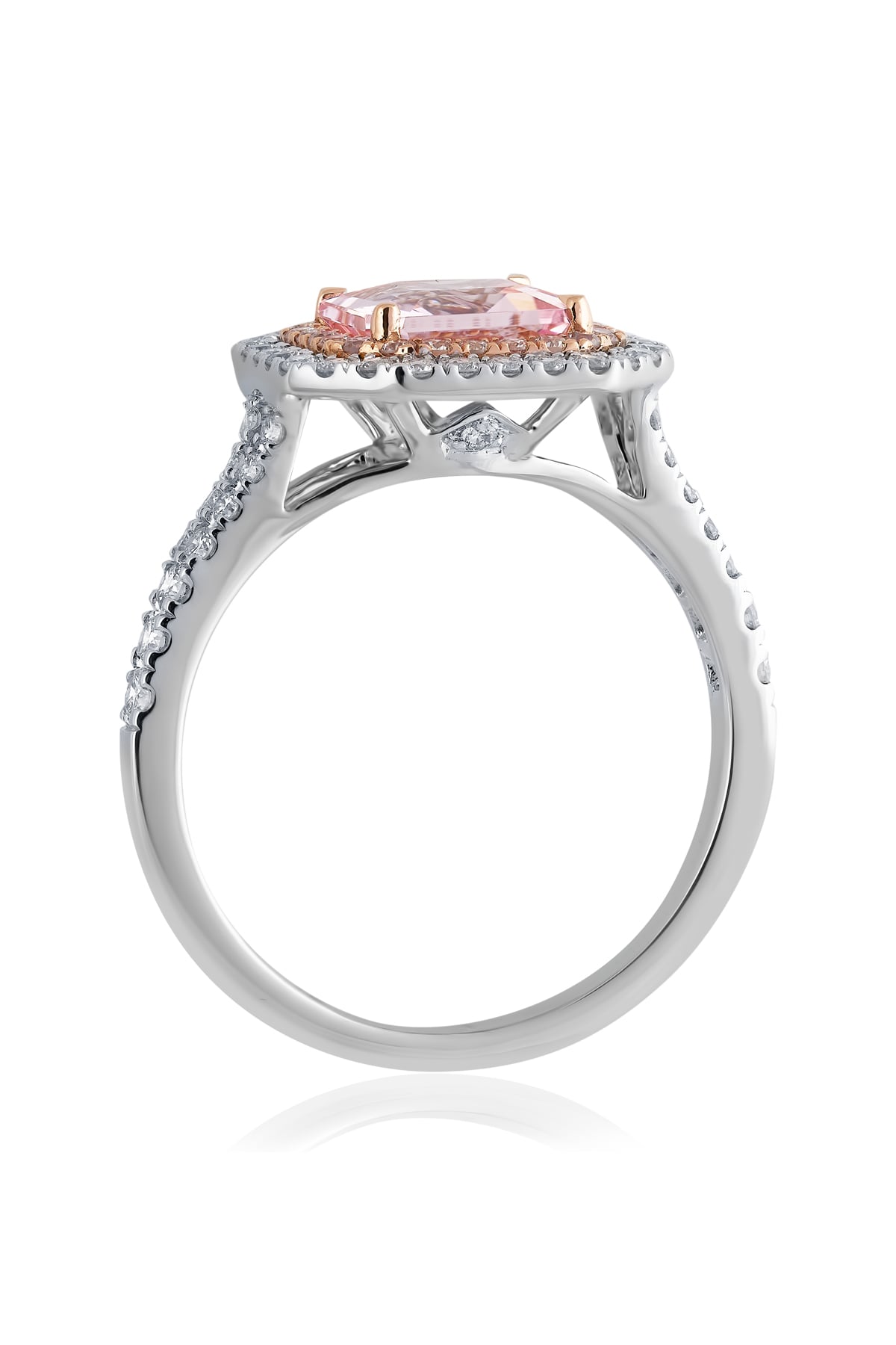 Square Asscher Cut Pink Morganite & Diamond Halo Ring from LeGassick Jewellery.