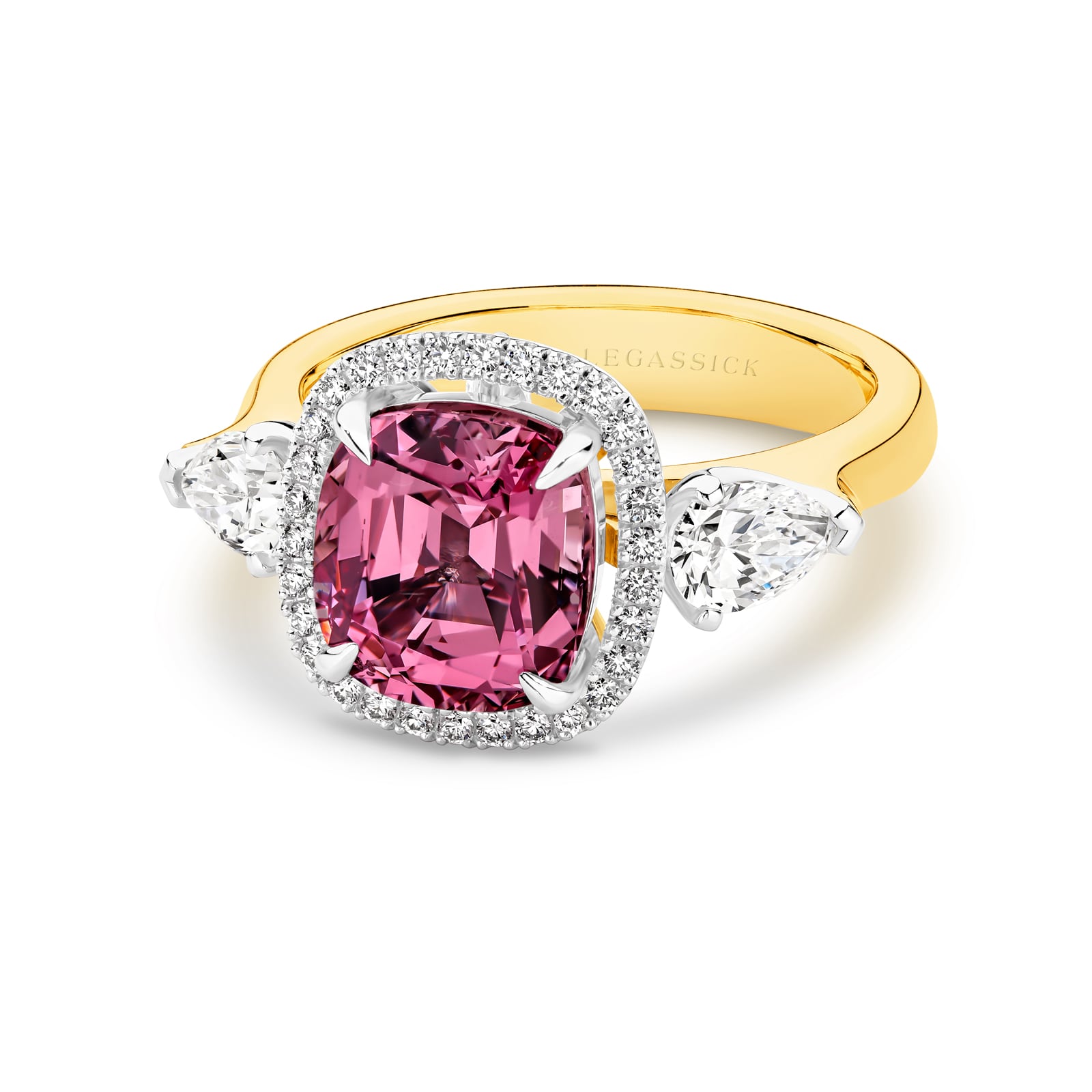 Victoria is a rare and highly desirable 4.16 carat pink Spinel and diamond ring. She was designed and handcrafted by LeGassick's Master Jewellers, Gold Coast, Australia.