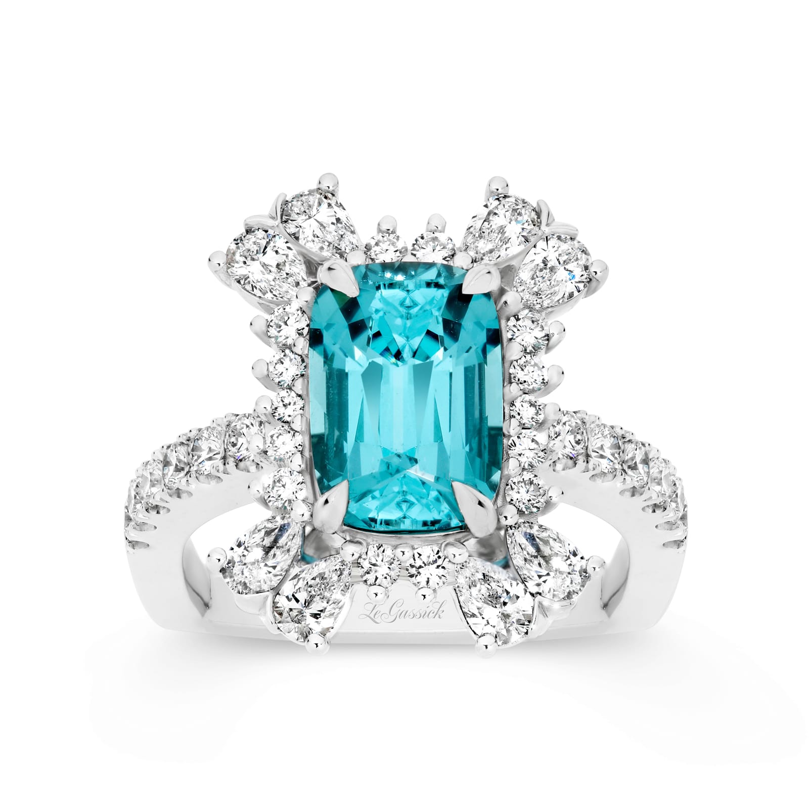 Isla 3.46ct Radiant Cut Neon Indigo Tourmaline Ring part of The Beyond Luxury Collection by LeGassick.