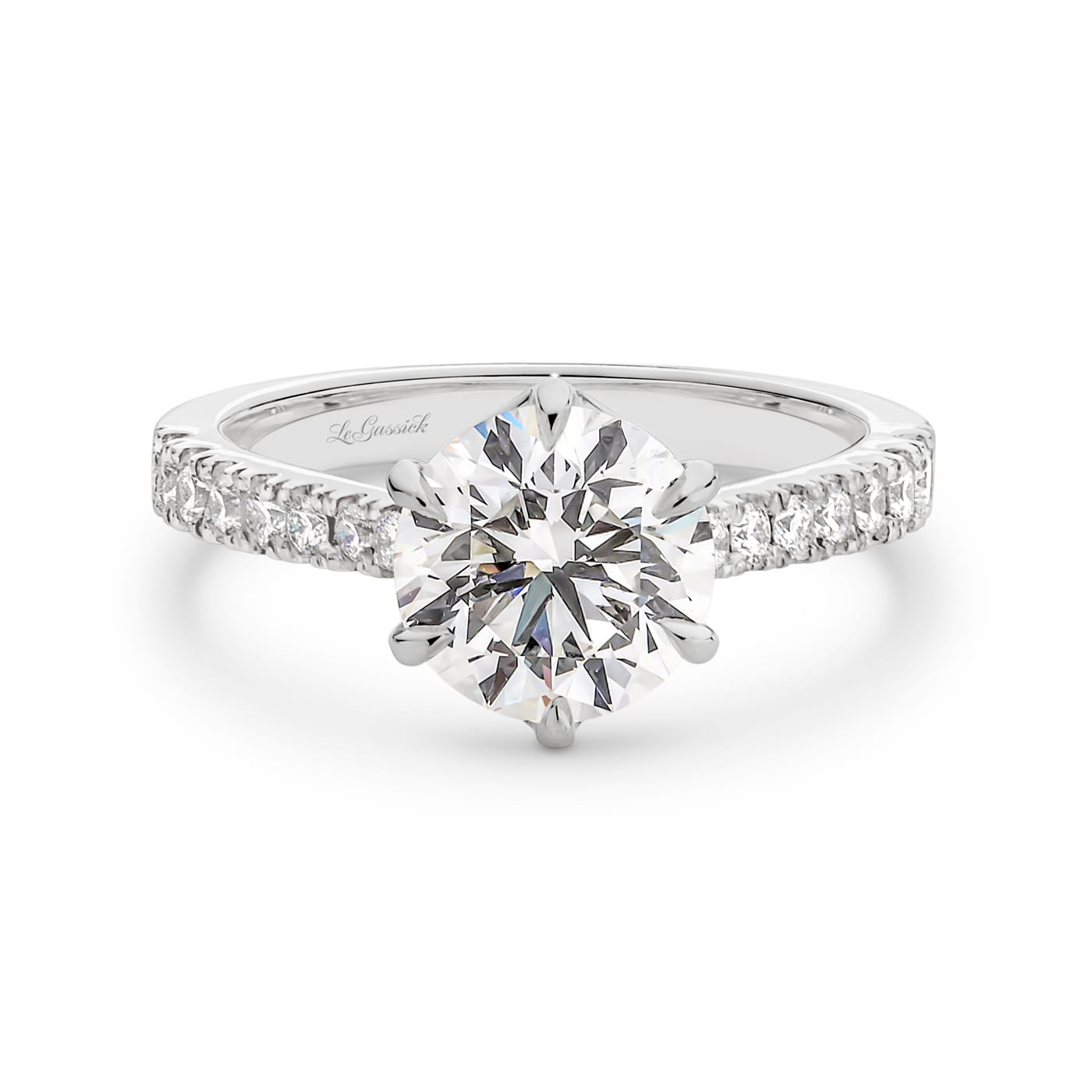 Milena features a 2.01 carat round brilliant cut white diamond at her centre. She is supported with a total of 14 round brilliant cut diamonds down her shoulders. She was designed and handcrafted by LeGassick's Master Jewellers, Gold Coast, Australia.