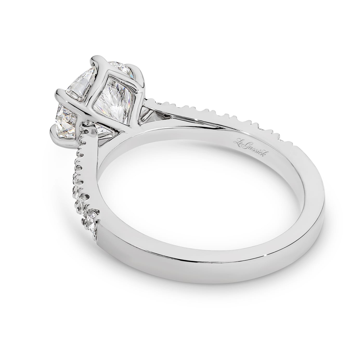Milena features a 2.01 carat round brilliant cut white diamond at her centre. She is supported with a total of 14 round brilliant cut diamonds down her shoulders. She was designed and handcrafted by LeGassick's Master Jewellers, Gold Coast, Australia.