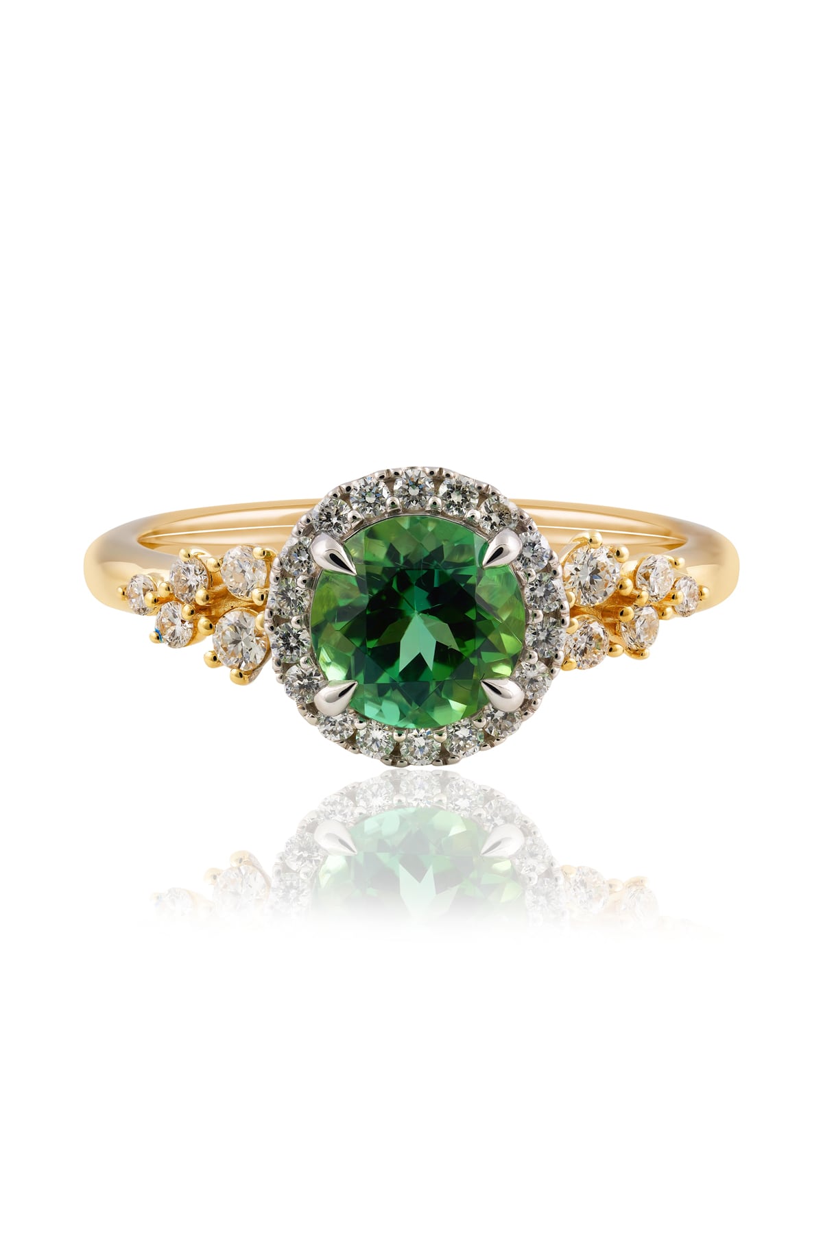 Mint Tourmaline And Diamond Ring In Yellow And White Gold from LeGassick Jewellers.