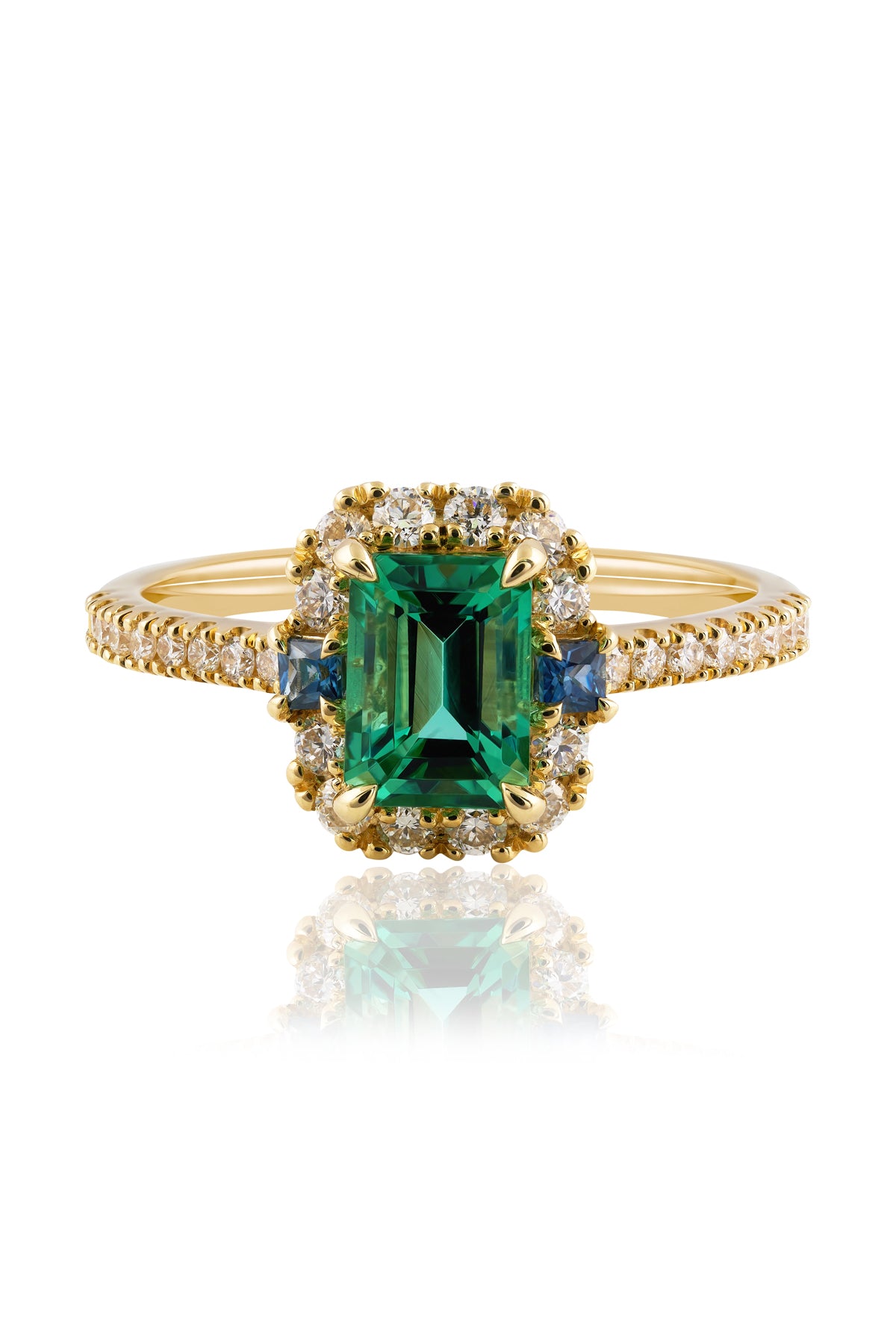 Mint Tourmaline Ring With Ceylon Sapphires & Diamonds from LeGassick Jewellery.