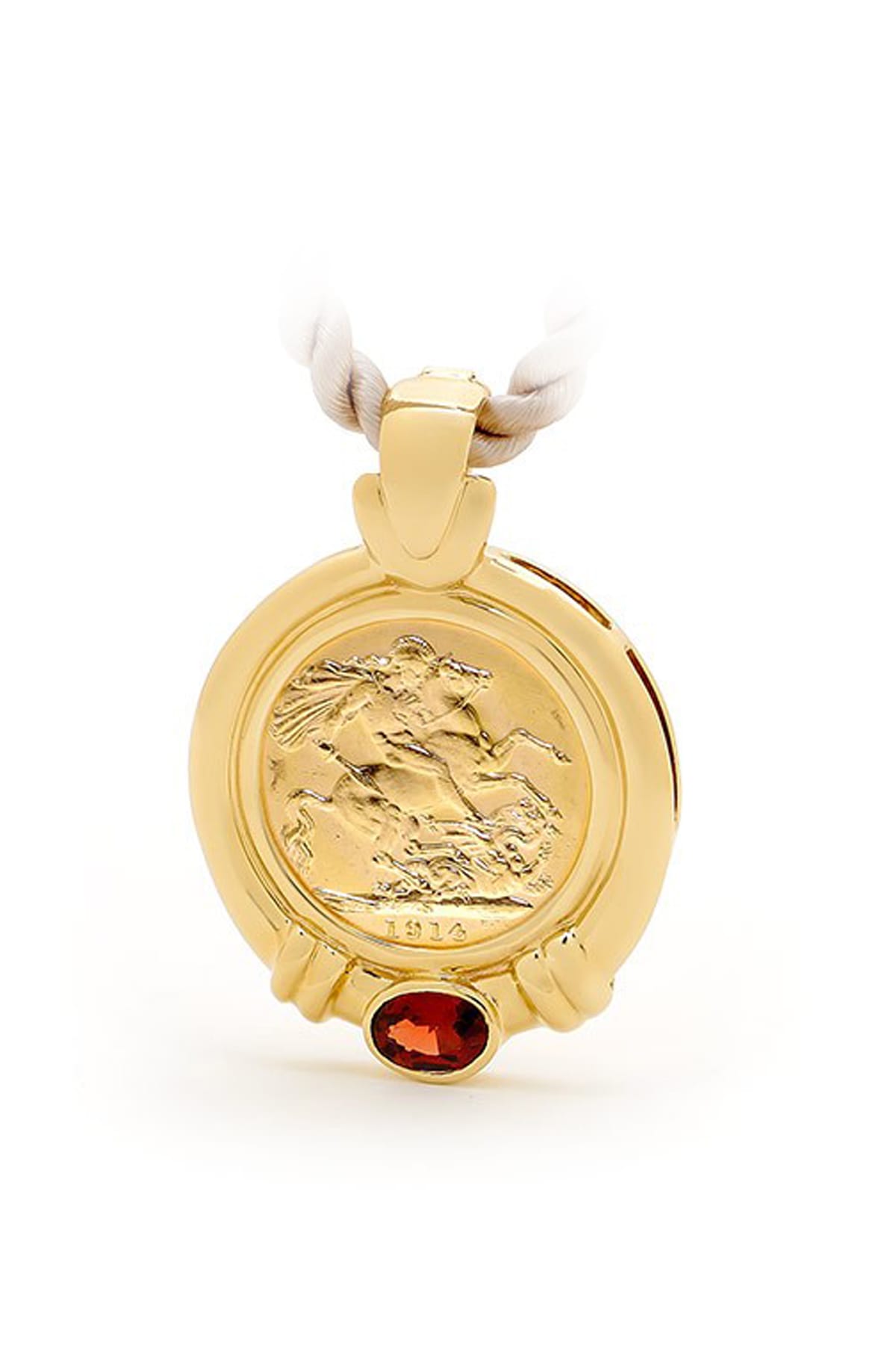 9ct Yellow Gold Garnet And Sovereign Coin Pendant from LeGassick