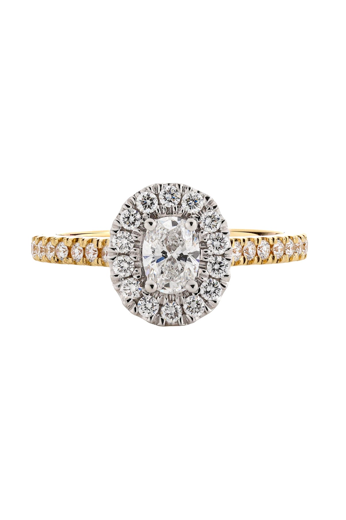 18 Carat Gold With 0.41 Carat Oval Diamond Halo Engagement Ring available at LeGassick Diamonds and Jewellery Gold Coast, Australia.