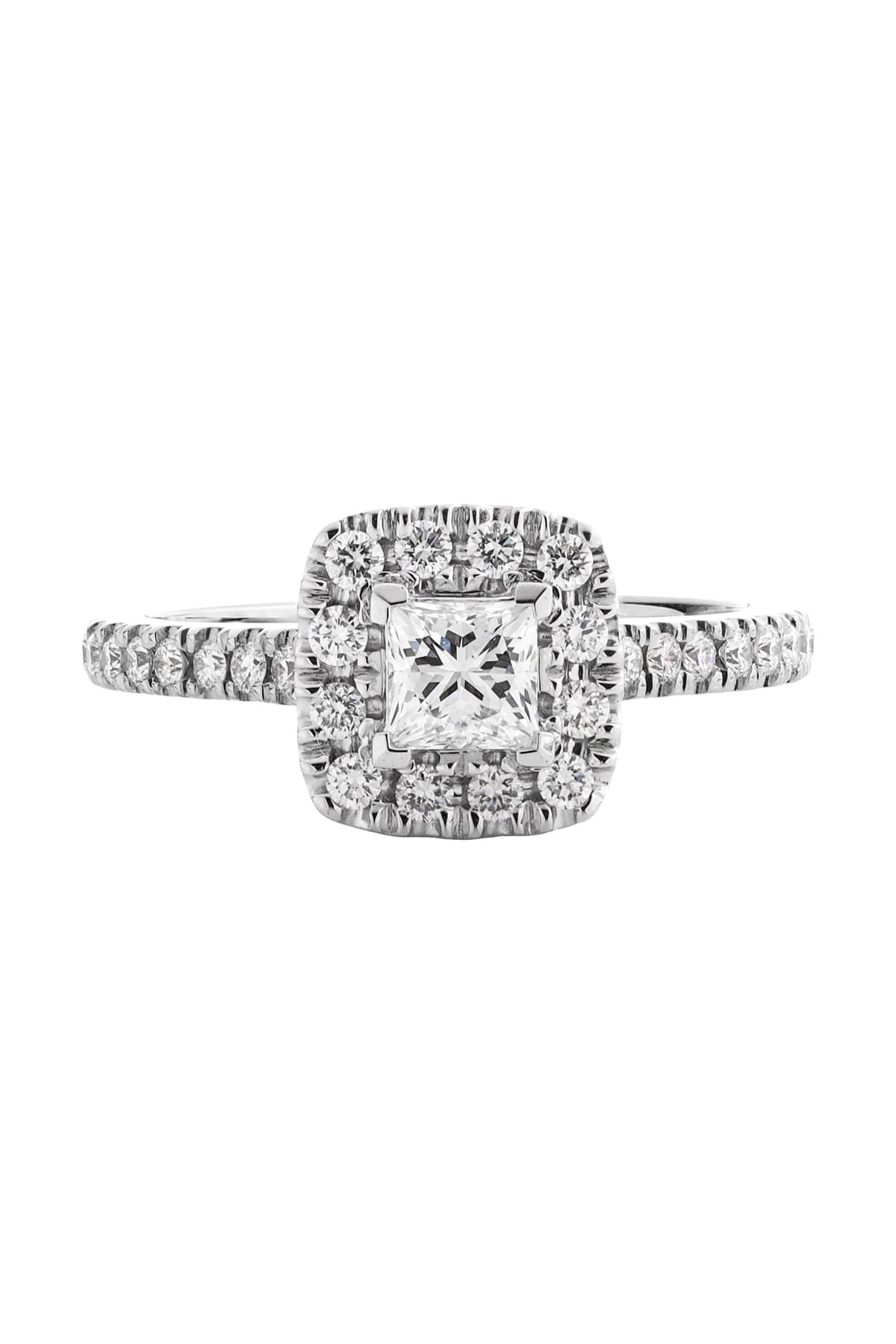18 carat Gold Princess Diamond Halo Engagement Ring available at LeGassick Diamonds and Jewellery Gold Coast, Australia