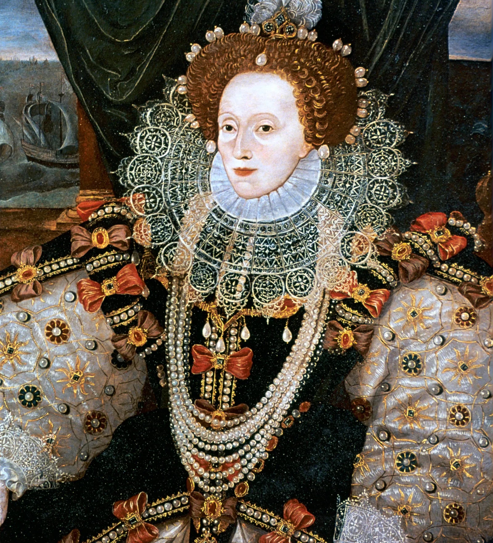 Queen Elizabeth I adorned in pearls that symbolized her purity and power.