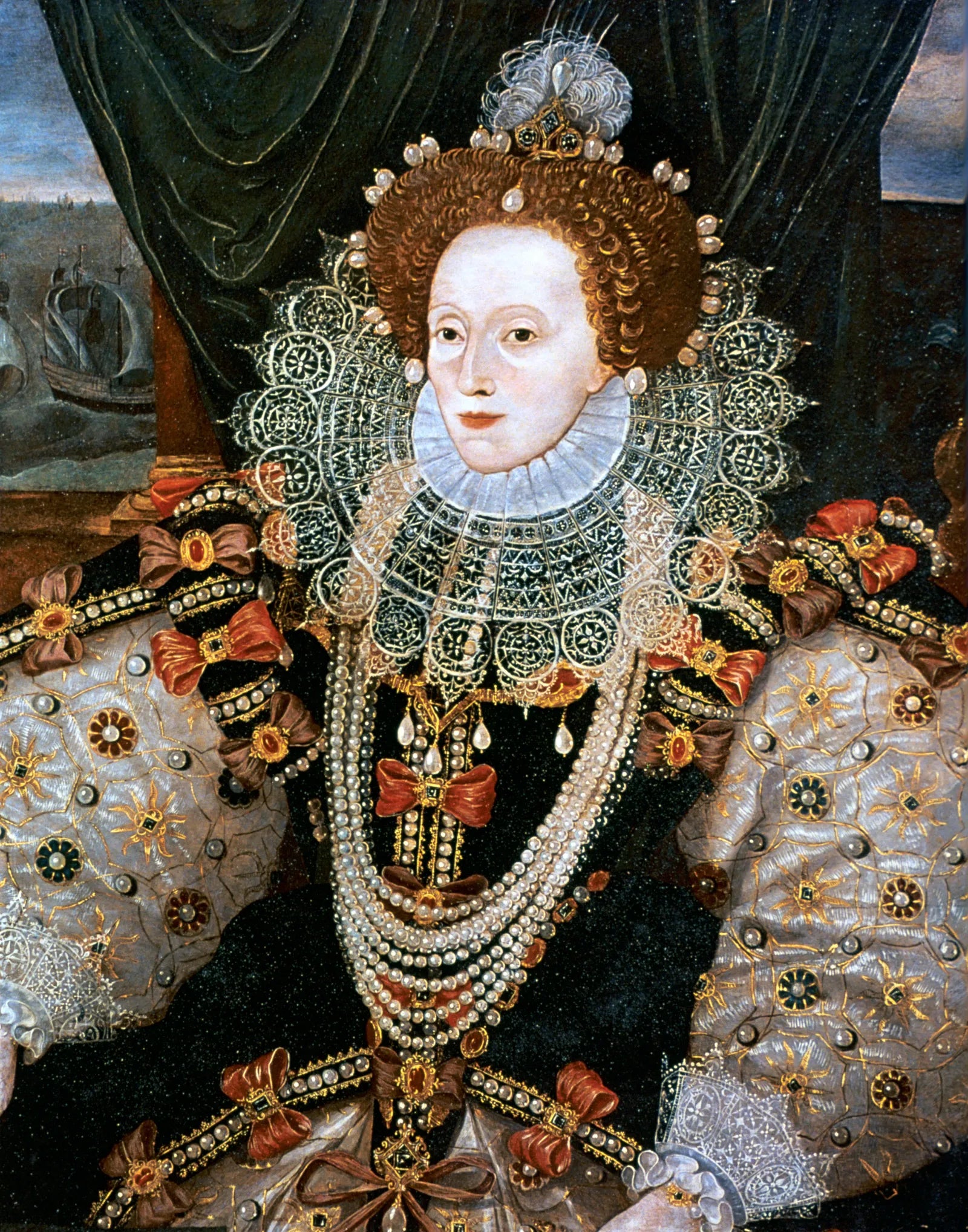 Queen Elizabeth I adorned in pearls that symbolized her purity and power.