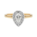 0.40ct Pear Cut Diamond Halo Engagement Ring set in Yellow and White Gold available at LeGassick Diamonds and Jewellery Gold Coast, Australia.