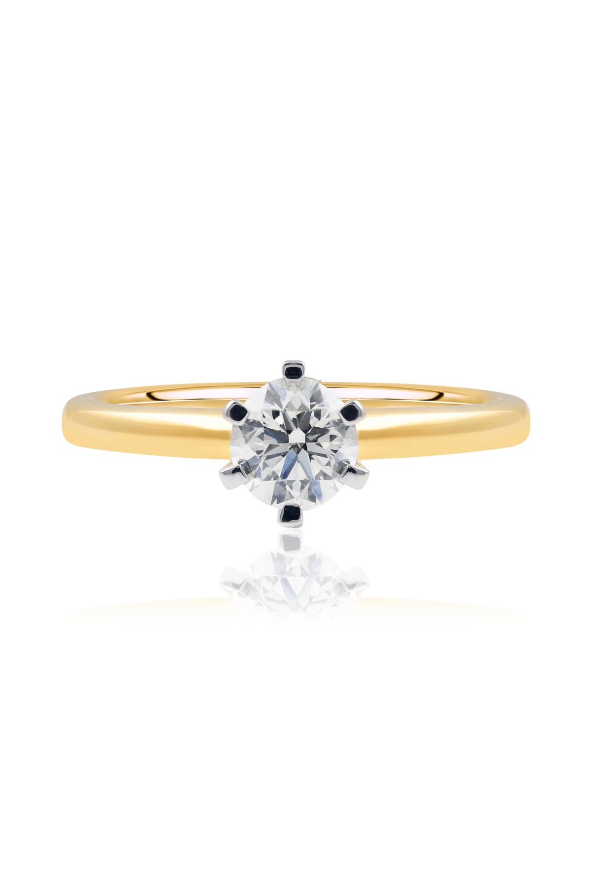 0.70 Carat F-SI3 6 Claw Diamond Solitaire Engagement Ring In 18ct Yellow & White Gold available from LeGassick Jewellery, Gold Coast, Australia. Showrooms at Pacific Fair and Runaway Bay Centre.