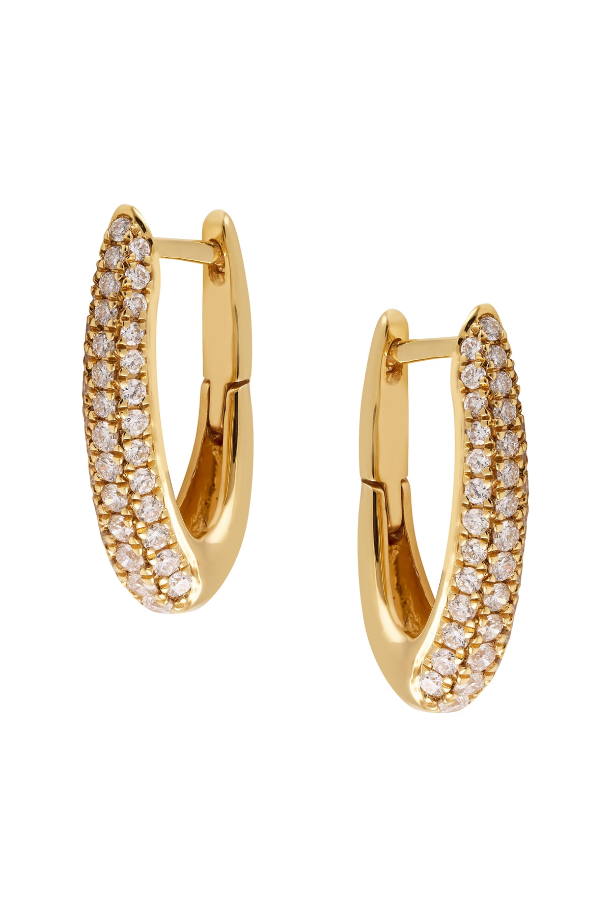 Diamond Set Oval Pave Style Huggie Earrings In Yellow Gold from LeGassick Jewellery.