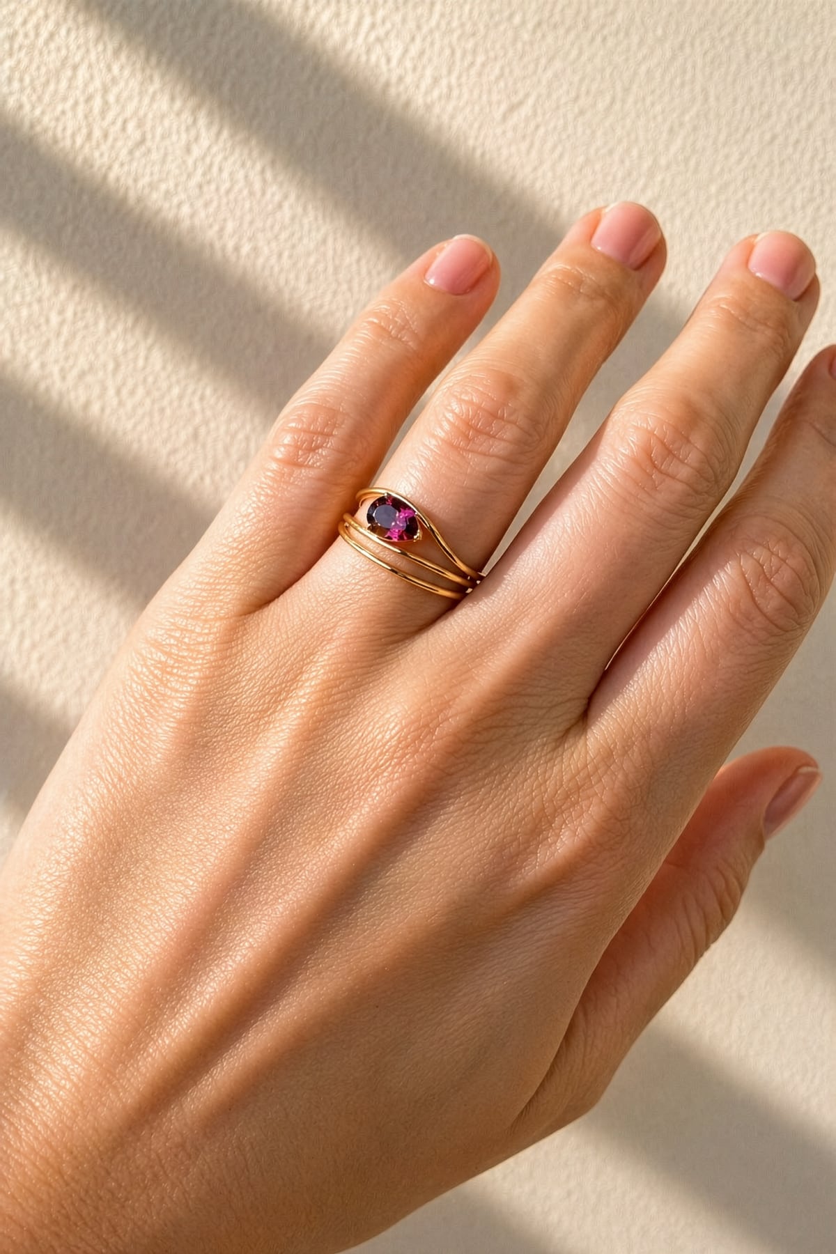 Yellow Gold Rhodolite Garnet Open Wrap Ring
