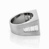 White gold ring with diamond stones on a white background