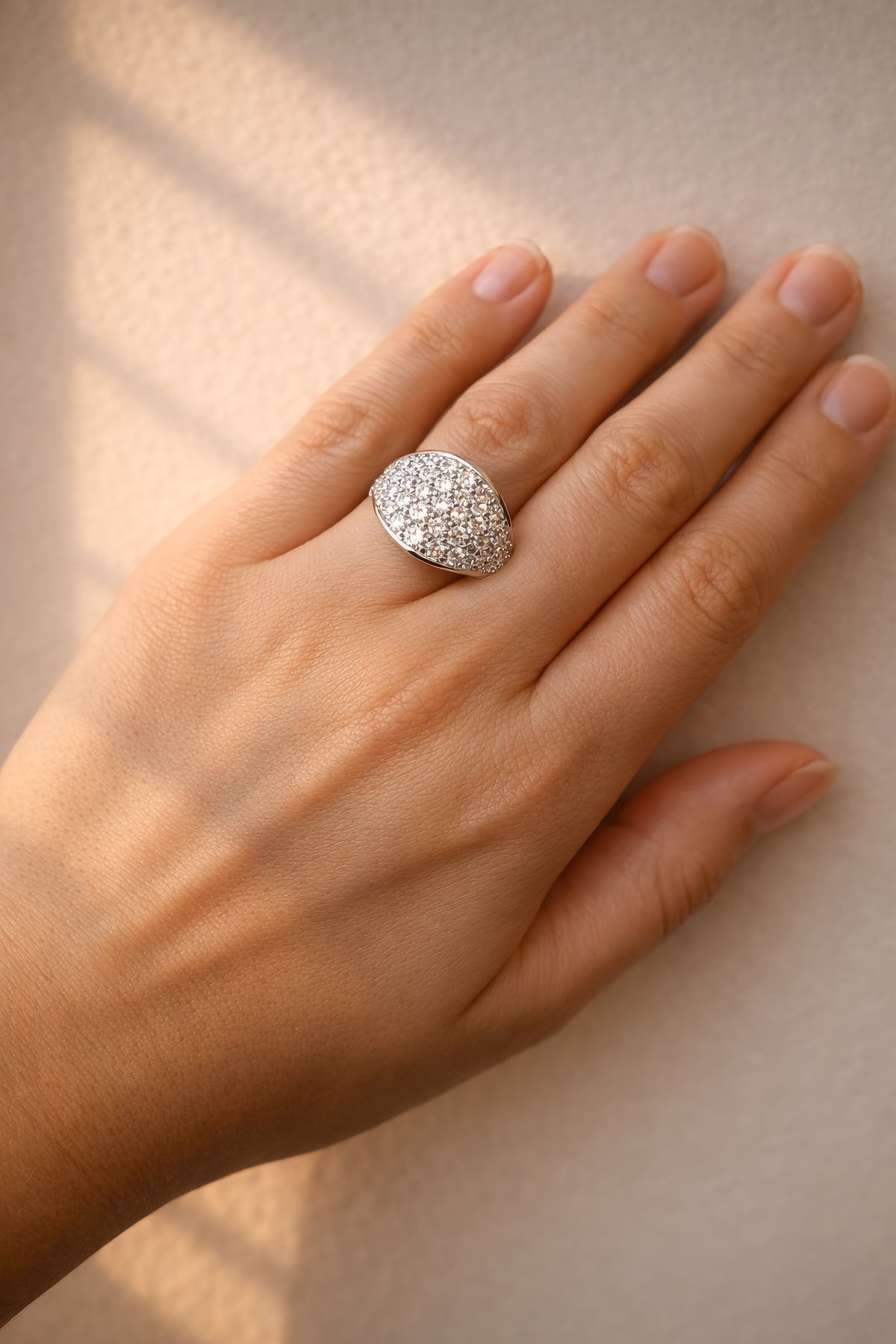 Pavé Diamond Tapered Dress Ring in 18ct White Gold on a lady's finger