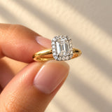 0.80 Carat Emerald Cut Diamond Halo Engagement Ring