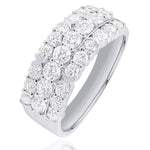 Stunning Three-Row Diamond Ring set in 18ct White Gold