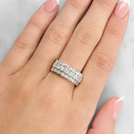 Lady wearing a Stunning Three-Row Diamond Ring set in 18ct White Gold