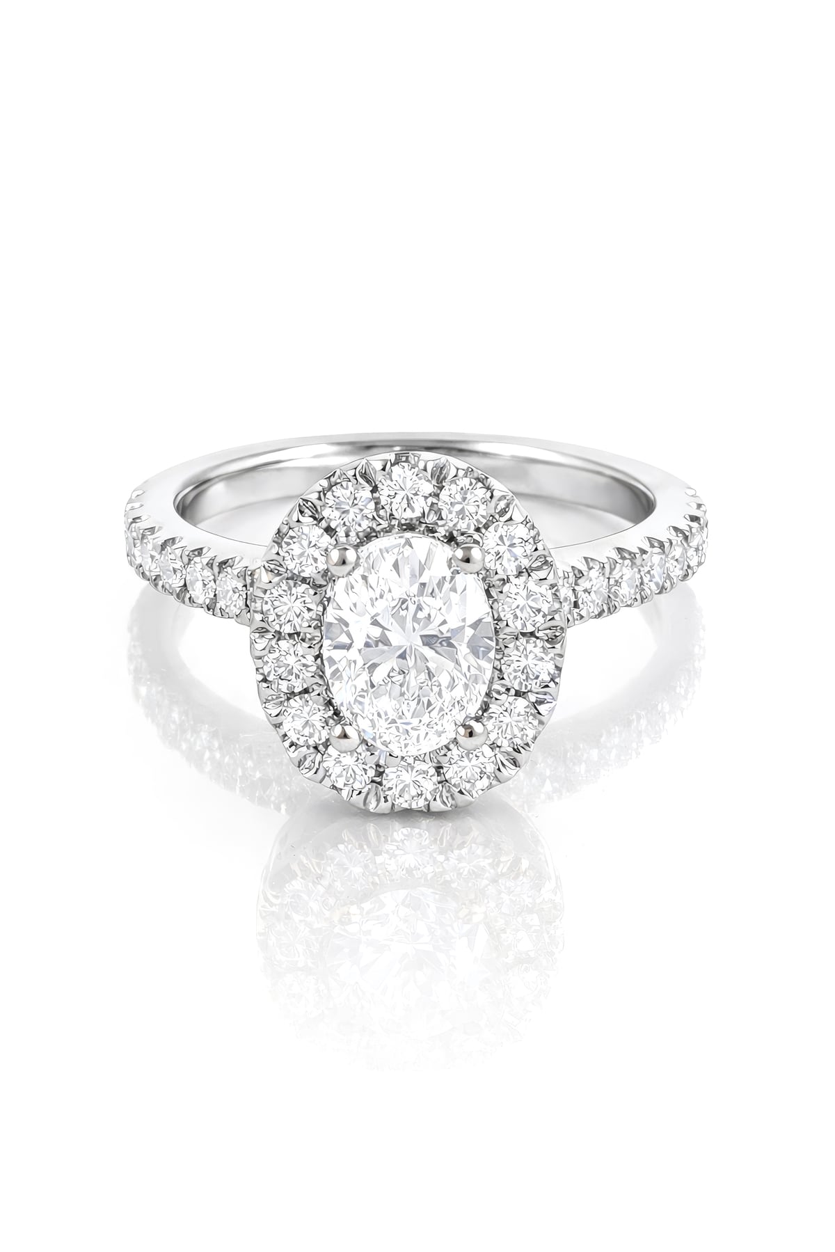 0.70ct Oval Diamond Halo Ring in 18ct White Gold