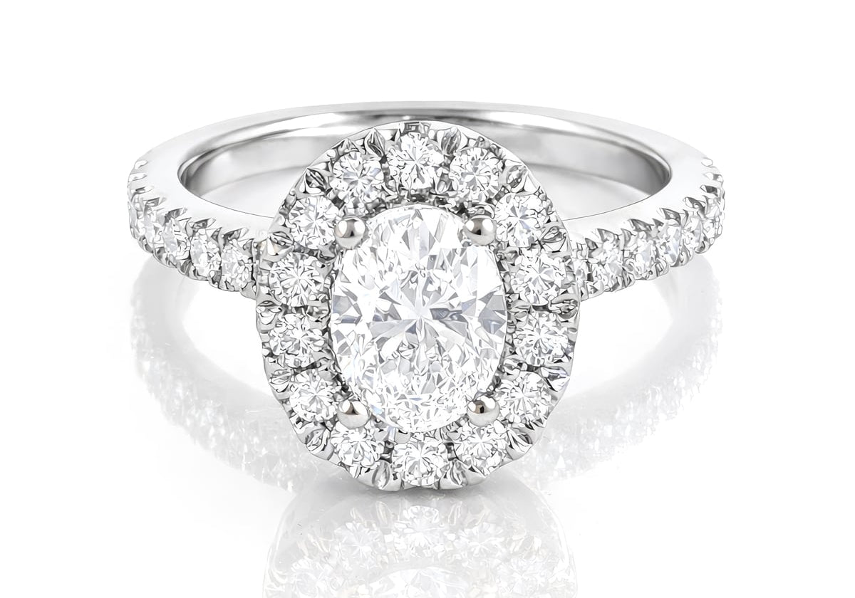 0.70ct Oval Diamond Halo Ring in 18ct White Gold