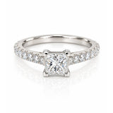 Princess Cut Diamond Engagement Ring with Diamond Shoulders in 18ct White Gold