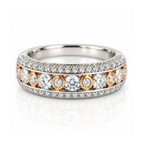 Round Brilliant Cut Diamond Three Row Dress Ring in White and Rose Gold