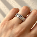 Round Brilliant Cut Diamond Three Row Dress Ring in White and Rose Gold