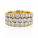 18ct Yellow & White Gold 2.47ct Three Row Diamond Ring