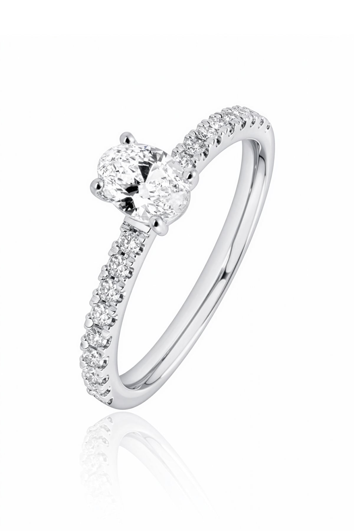 Oval Diamond Ring with Diamond Set Band in 18ct White Gold at LeGassick.