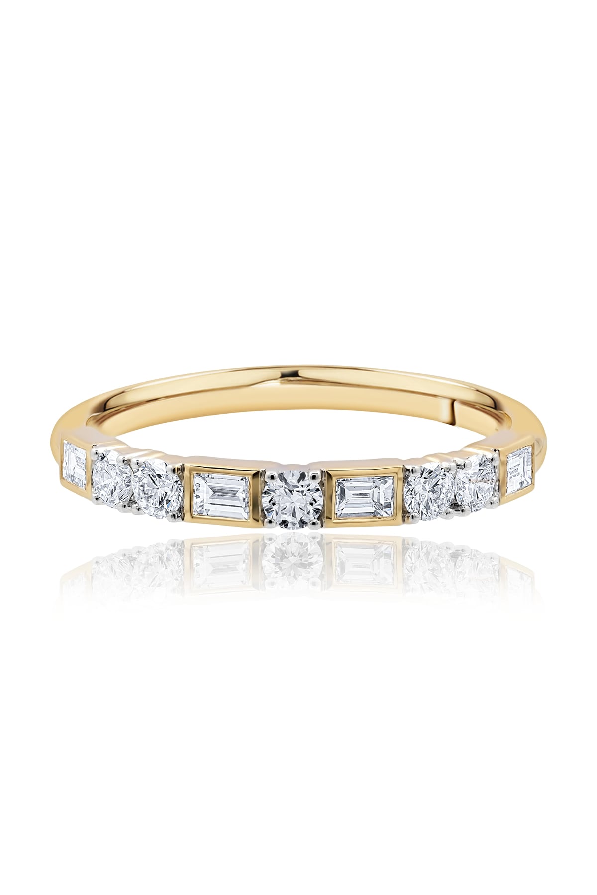 18ct Yellow Gold Diamond Ring with Round Brilliant & Baguette Cuts from LeGassick.