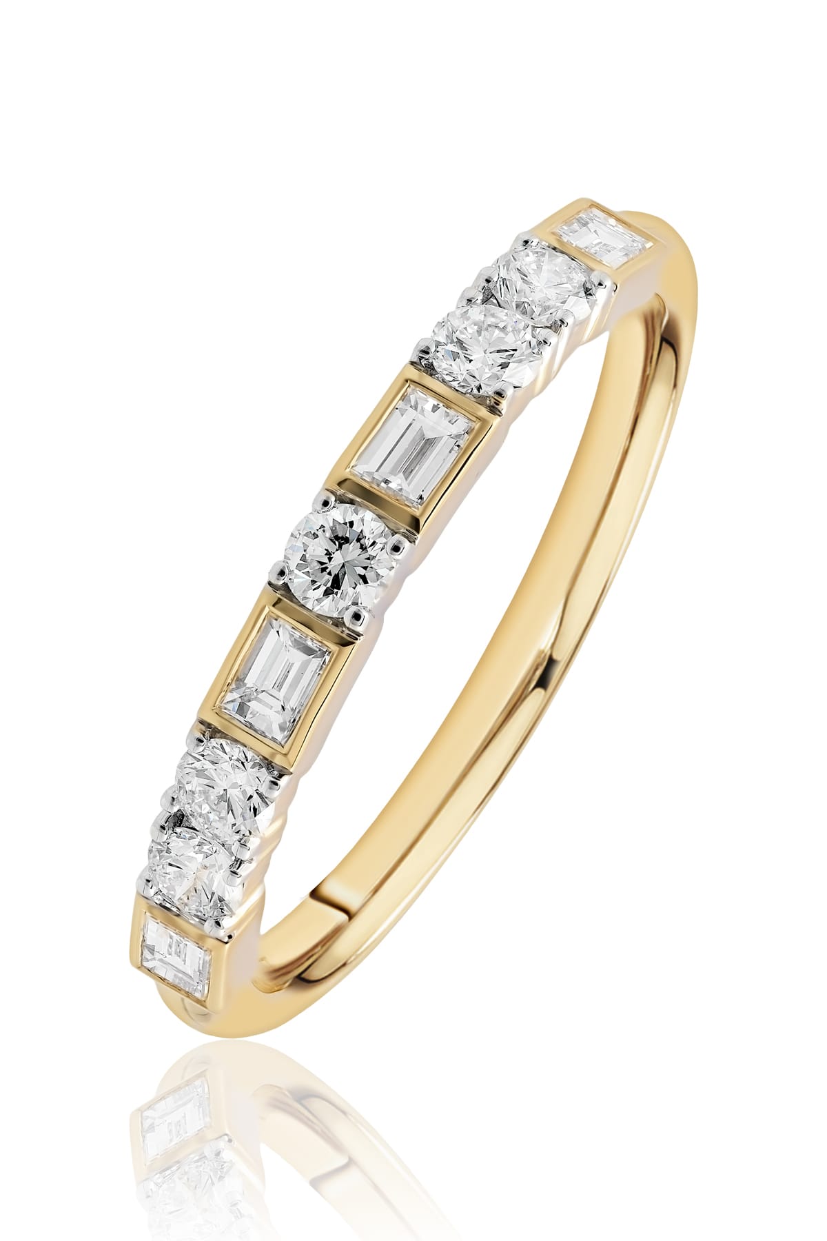 18ct Yellow Gold Diamond Ring with Round Brilliant & Baguette Cuts from LeGassick.