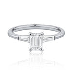 Emerald Cut Diamond & Baguette Diamond Ring set in 18ct White Gold