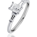 Emerald Cut Diamond & Baguette Diamond Ring set in 18ct White Gold