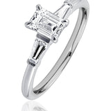 Emerald Cut Diamond & Baguette Diamond Ring set in 18ct White Gold