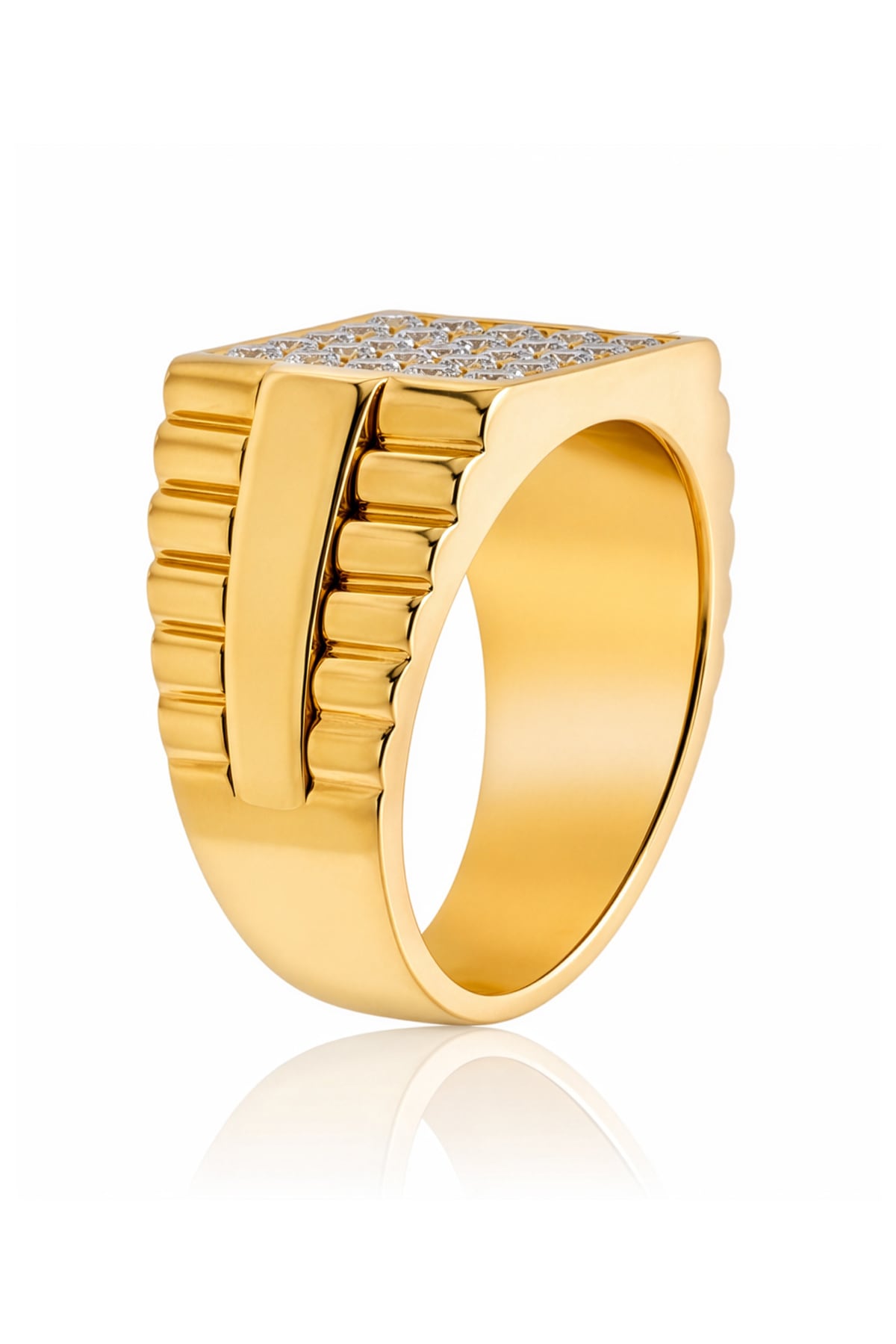 Men's Bold Diamond Set Ring in 18ct Yellow Gold at LeGassick Showroom.