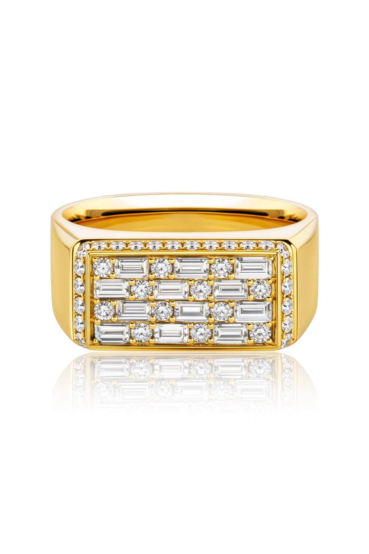 Baguette & Round Diamond Set Ring in 18ct Yellow Gold on a white background at Legassick