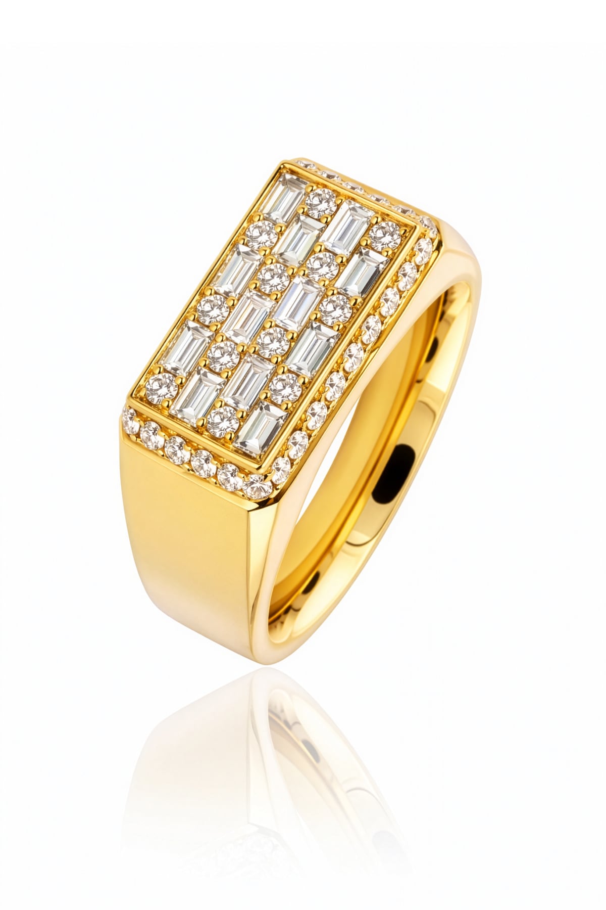 Baguette & Round Diamond Set Ring in 18ct Yellow Gold on a white background at Legassick
