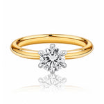 Gold ring with a diamond on a white background