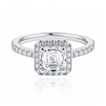 Platinum Asscher Cut Diamond Halo Ring at LeGassick.