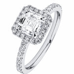 Platinum Asscher Cut Diamond Halo Ring at LeGassick.