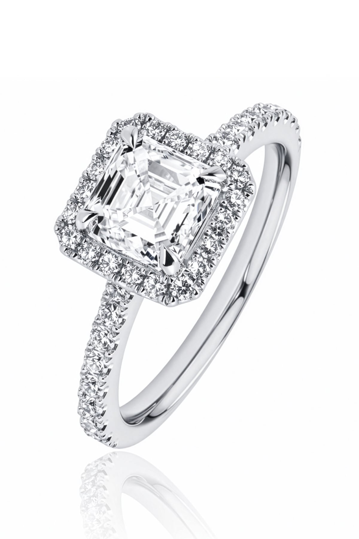 Platinum Asscher Cut Diamond Halo Ring at LeGassick.