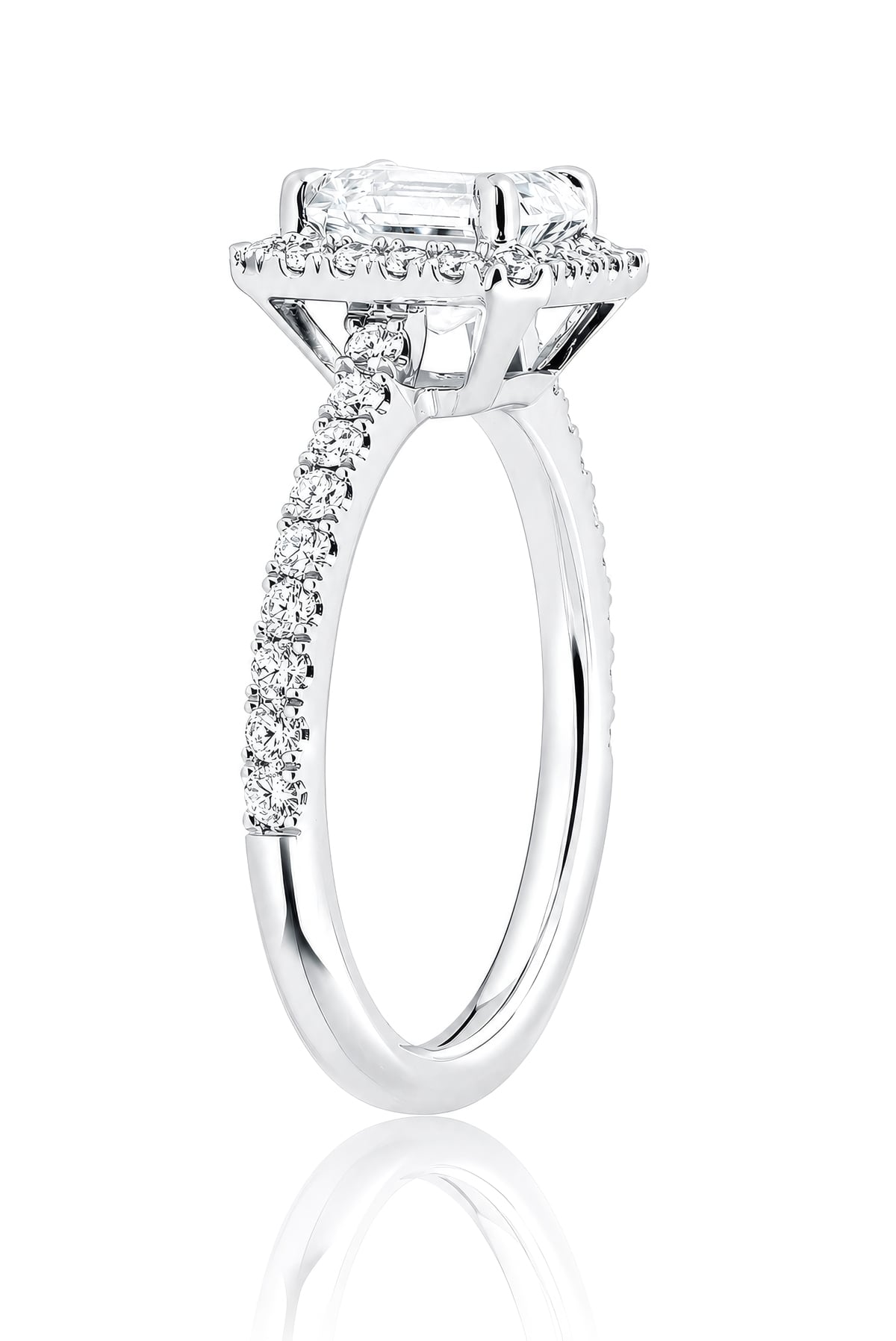 Platinum Asscher Cut Diamond Halo Ring at LeGassick.