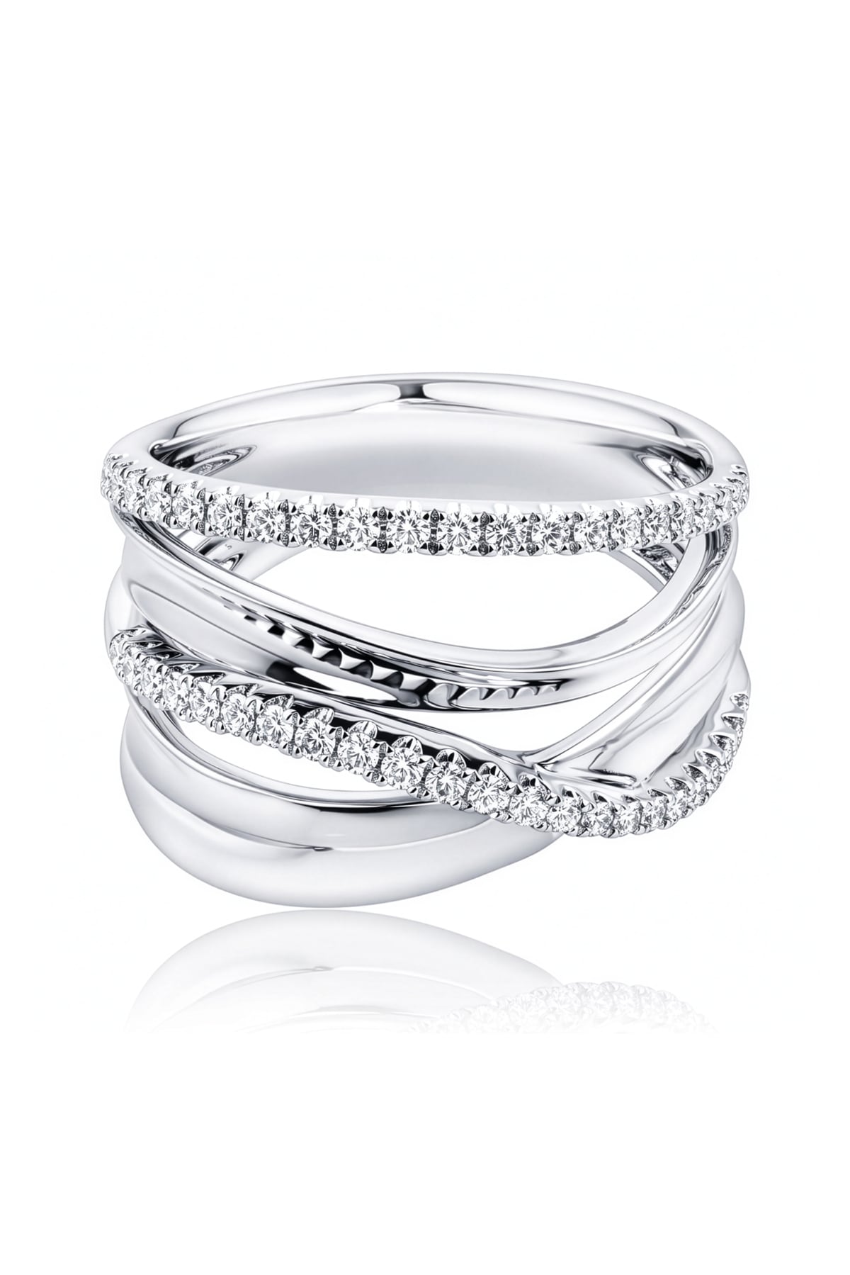 Four-Row Crossover Diamond Ring in 18ct White Gold at LeGassick.