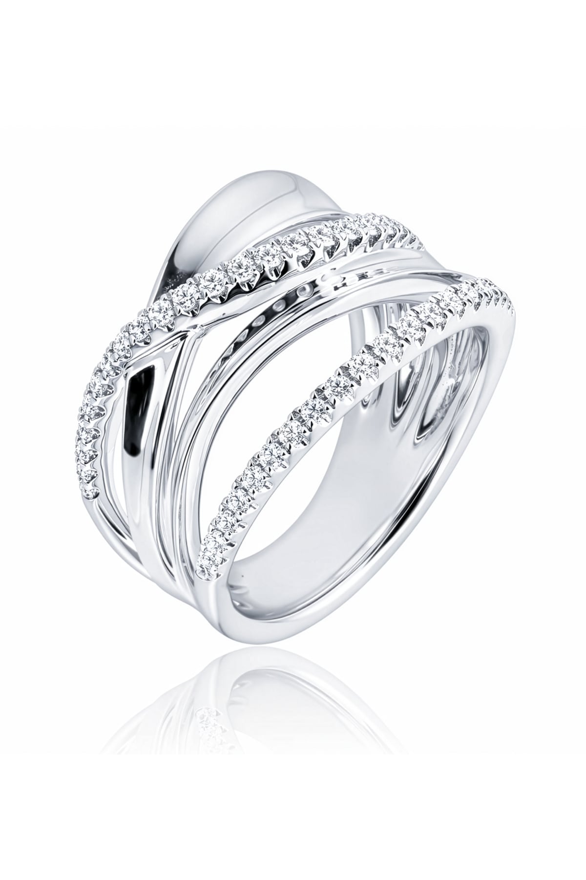 Four-Row Crossover Diamond Ring in 18ct White Gold at LeGassick.