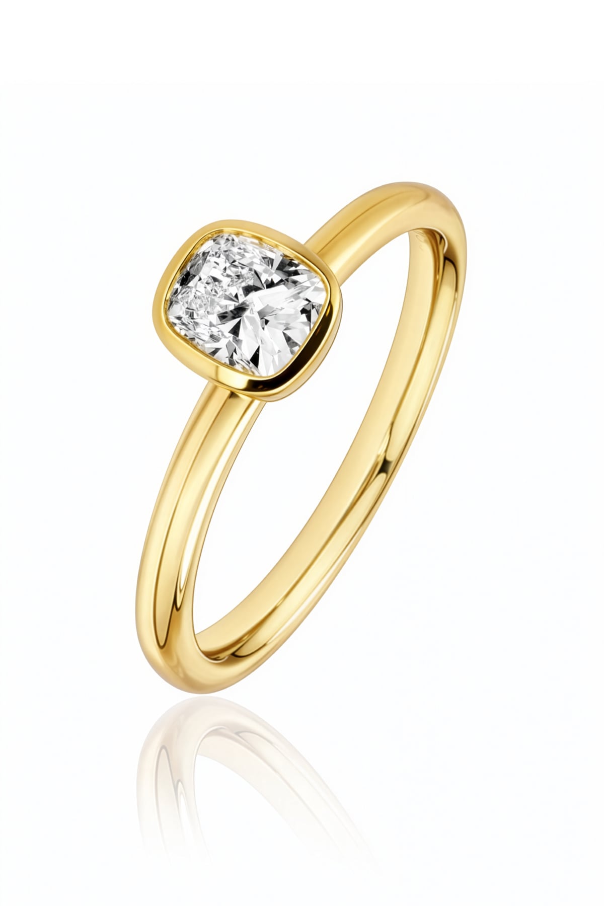 Bezel Set Cushion Cut Diamond Ring set in 18ct Yellow Gold at LeGassick.